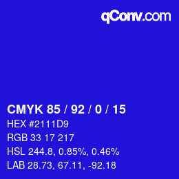 カラーコード: CMYK 85 / 92 / 0 / 15 | qconv.com