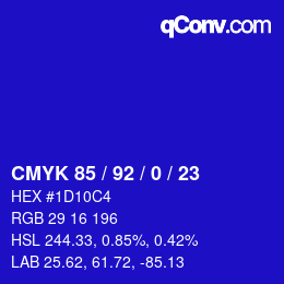 カラーコード: CMYK 85 / 92 / 0 / 23 | qconv.com