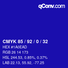 カラーコード: CMYK 85 / 92 / 0 / 32 | qconv.com