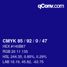 Color code: CMYK 85 / 92 / 0 / 47 | qconv.com