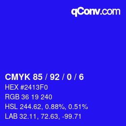カラーコード: CMYK 85 / 92 / 0 / 6 | qconv.com