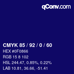 カラーコード: CMYK 85 / 92 / 0 / 60 | qconv.com