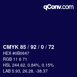 カラーコード: CMYK 85 / 92 / 0 / 72 | qconv.com