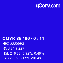 カラーコード: CMYK 85 / 96 / 0 / 11 | qconv.com