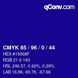 颜色代码: CMYK 85 / 96 / 0 / 44 | qconv.com