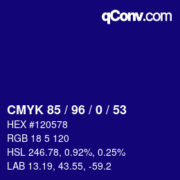 Código de color: CMYK 85 / 96 / 0 / 53 | qconv.com