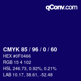 カラーコード: CMYK 85 / 96 / 0 / 60 | qconv.com