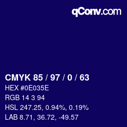 颜色代码: CMYK 85 / 97 / 0 / 63 | qconv.com