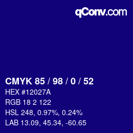 カラーコード: CMYK 85 / 98 / 0 / 52 | qconv.com