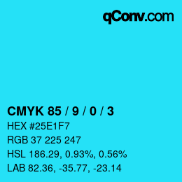 カラーコード: CMYK 85 / 9 / 0 / 3 | qconv.com