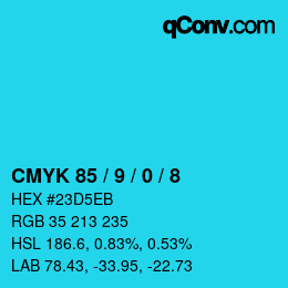 カラーコード: CMYK 85 / 9 / 0 / 8 | qconv.com