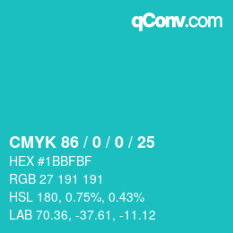 Color code: CMYK 86 / 0 / 0 / 25 | qconv.com