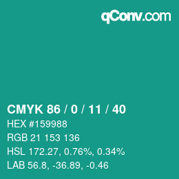 颜色代码: CMYK 86 / 0 / 11 / 40 | qconv.com