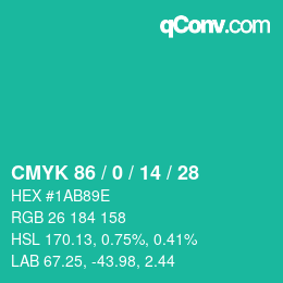 Color code: CMYK 86 / 0 / 14 / 28 | qconv.com