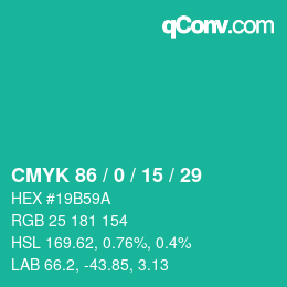 Color code: CMYK 86 / 0 / 15 / 29 | qconv.com