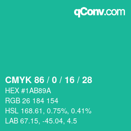 Color code: CMYK 86 / 0 / 16 / 28 | qconv.com