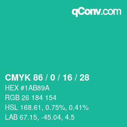 Color code: CMYK 86 / 0 / 16 / 28 | qconv.com