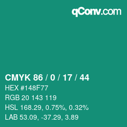 Farbcode: CMYK 86 / 0 / 17 / 44 | qconv.com