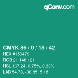 Color code: CMYK 86 / 0 / 18 / 42 | qconv.com