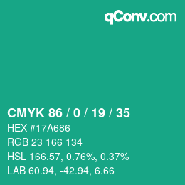 Color code: CMYK 86 / 0 / 19 / 35 | qconv.com