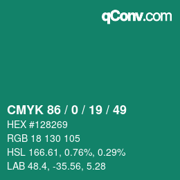 Color code: CMYK 86 / 0 / 19 / 49 | qconv.com