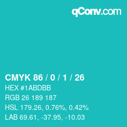 カラーコード: CMYK 86 / 0 / 1 / 26 | qconv.com