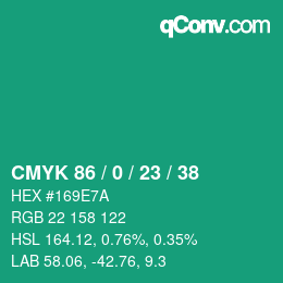 Color code: CMYK 86 / 0 / 23 / 38 | qconv.com