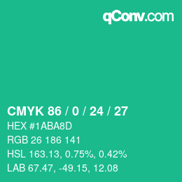 颜色代码: CMYK 86 / 0 / 24 / 27 | qconv.com