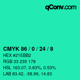 カラーコード: CMYK 86 / 0 / 24 / 8 | qconv.com