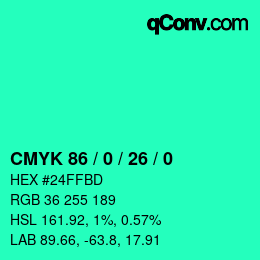 カラーコード: CMYK 86 / 0 / 26 / 0 | qconv.com