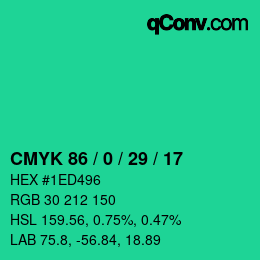 Color code: CMYK 86 / 0 / 29 / 17 | qconv.com