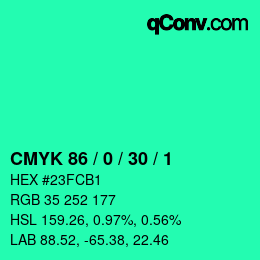 颜色代码: CMYK 86 / 0 / 30 / 1 | qconv.com