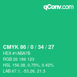 カラーコード: CMYK 86 / 0 / 34 / 27 | qconv.com