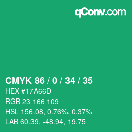 Code couleur: CMYK 86 / 0 / 34 / 35 | qconv.com