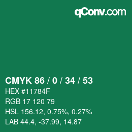 Color code: CMYK 86 / 0 / 34 / 53 | qconv.com