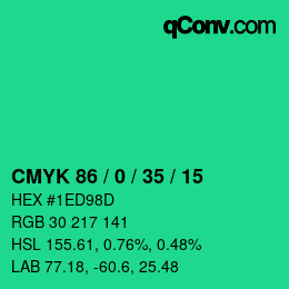 颜色代码: CMYK 86 / 0 / 35 / 15 | qconv.com