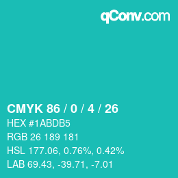 Color code: CMYK 86 / 0 / 4 / 26 | qconv.com