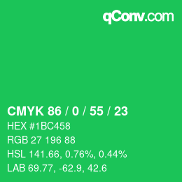 颜色代码: CMYK 86 / 0 / 55 / 23 | qconv.com