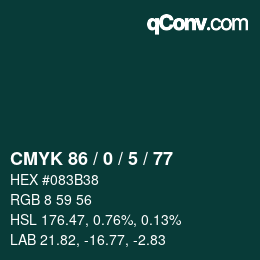 Farbcode: CMYK 86 / 0 / 5 / 77 | qconv.com