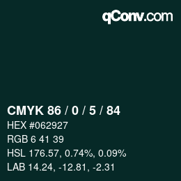カラーコード: CMYK 86 / 0 / 5 / 84 | qconv.com