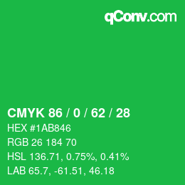 Color code: CMYK 86 / 0 / 62 / 28 | qconv.com