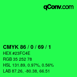 颜色代码: CMYK 86 / 0 / 69 / 1 | qconv.com
