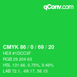 Color code: CMYK 86 / 0 / 69 / 20 | qconv.com