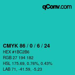 カラーコード: CMYK 86 / 0 / 6 / 24 | qconv.com