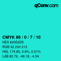颜色代码: CMYK 86 / 0 / 7 / 10 | qconv.com