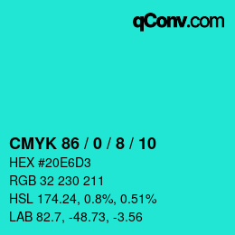 カラーコード: CMYK 86 / 0 / 8 / 10 | qconv.com