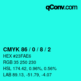 カラーコード: CMYK 86 / 0 / 8 / 2 | qconv.com