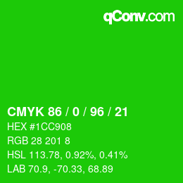 颜色代码: CMYK 86 / 0 / 96 / 21 | qconv.com