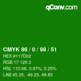 颜色代码: CMYK 86 / 0 / 98 / 51 | qconv.com