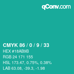 Color code: CMYK 86 / 0 / 9 / 33 | qconv.com